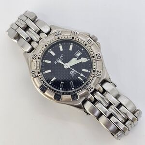 Relic Men's Watch‎ 40MM Black Dial Gray Tone Bracelet Date 6" New Battery